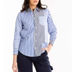 Alex Mill Wyatt Shirt Mixed Blue Stripe Button Down Preppy Academia SZ S